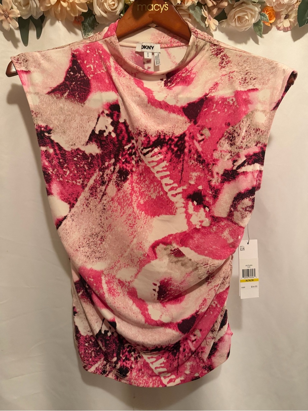 DKNY Pink and Cream Abstract Print Sleeveless Tank